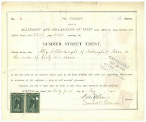 Summer Street Trust. Erklärung Aktienzertifikat. 1900 - Bild 1 von 2