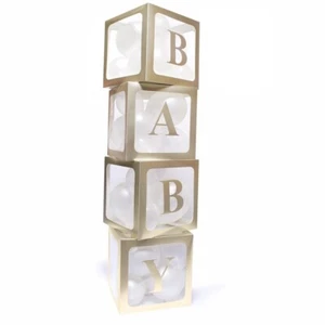 GOLD NEW BABYBaby Shower Balloon Box Tower Stacking Balloon Cubes With Balloons - Picture 1 of 1