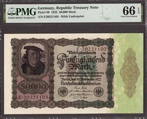 Germany 50,000 Mark 1922 Prefix Letter (E) Pick-80 GEM UNC PMG 66 EPQ - Picture 1 of 2