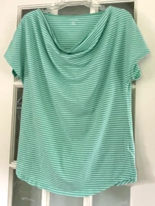LANDS' END Cotton Blend Cowl Neck Striped Top, Cap Sleeves, Size Medium (10-12) - Picture 1 of 6