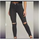 Good American Good Legs Cropped Jeans Black Distressed Step Hem Size 14 NWT