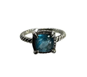 David Yurman Sterling Silver Petite Chatelaine Blue Topaz and Diamond Ring - Picture 1 of 8