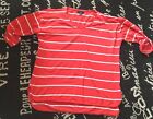 NAUTICA XL Coral White Striped KNIT Tunic TOP Lightweight TEE V Roll Tab 3/4 1