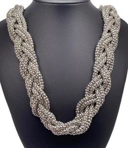 Collar Mujer Bizantino Trenzado Doble Hilo Collar Tono Plata 26" De Colección - Imagen 1 de 5