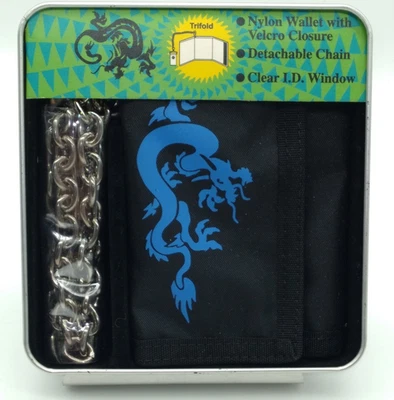 Новый в открытой коробке нейлона 3-кратный бумажник со съемной цепочкой синий дракон - Изображение 1 из 4
