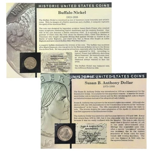 Historic United States Coins 2pc Set - Buffalo Nickel & Susan B. Anthony Dollar - Picture 1 of 2