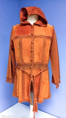 Suéter con Capucha De Colección Años 70 Damas Color Óxido Acrílico Tejido y Cuero Parche Trabajo Pequeño Foto 1 de 4