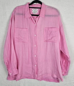 Vintage Arleen Bowman Chin Chin Large Shirt 100% Linen Pink Button Down Tunic - Picture 1 of 6