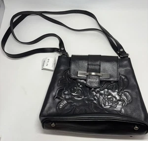 Bolso de Hombro Patricia Nash Larone Tooled Repujado Cartera Cuero Negro con DEFECTO - Imagen 1 de 21