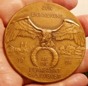 1908 ZERSTÖRUNG DES ZEPPELINS LZ4 IN ECHTERDINGEN GROSSE MEDAILLE UM 1915.A - Bild 1 von 3