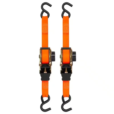10 Ft. X 1.5 In. Orange Retractable Ratchet Tie down Straps with 1,000 Lb. Safe - Image 1 of 4