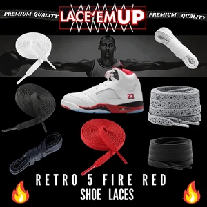 Retro 5 lacci per scarpe rosso fuoco maculato splatter cemento, AJ 5 ROSSO FUOCO LACCI PER SCARPE - Foto 1 di 15
