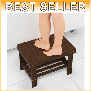 Sturdy Wooden Step Stool - 10 Inch Height for Multi-Use Bathroom Convenience - Picture 1 of 10