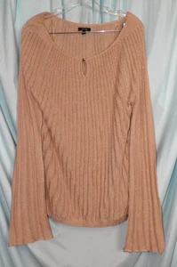 Apt 9 Beige Gold Metallic Keyhole Neck Flare Slv Pullover Sweater Women Size XL - Picture 1 of 4
