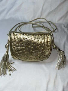 Cartera Bandolera Viva Of California Cuero Dorado Borlas Tachonadas Vintage Talla M - Imagen 1 de 16