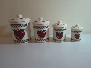 Juego de 4 botes a cuadros ilimitados de mesas "A Is For Apple" de colección de los años 80 - Imagen 1 de 12
