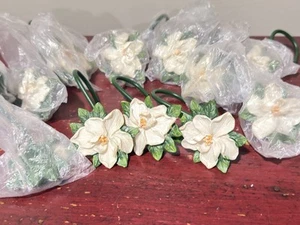 Magnolia Dogwood Gardenia Resin Shower Curtain Rings Full Set of 12 - Picture 1 of 5
