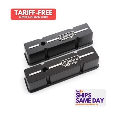 Edelbrock 41643, 2 Pack Black Aluminum Valve Cover Kit Race Series Sbc Tall Blac - Image 1 of 4