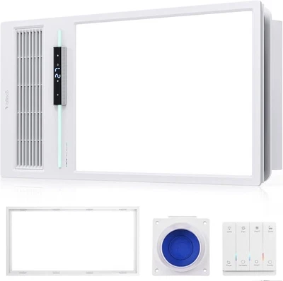 VALLISCO Bathroom Fan with Light and 1800W Heater, 160 CFM Ventilation, Remote Control