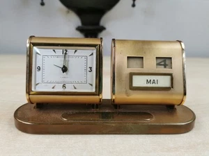 Ewiger Kalender Mit Uhr Schreibtischgarnitur Messing T7433 - Bild 1 von 11