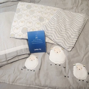 Lambs & Ivy Signature Goodnight Sheep 4 Piece Crib Set Gray Linen 2 Sheets NIP - Picture 1 of 20