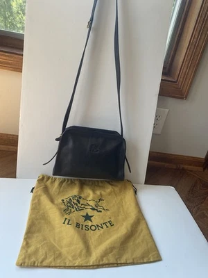 Bolso Bandolera IL BISONTE Vintage Cuero Negro Ajustable Italia Foto 1 de 4