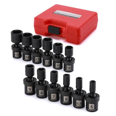 12 Pieces 1/4" Drive Metric Shallow Universal Impact Socket Set CR-MO Swivel ... - Image 1 of 4