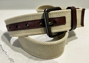 AEO American Eagle Outfitters Men's Sz 38 Belt Beige Canvas w/ Leather Trim EUC - Picture 1 of 3