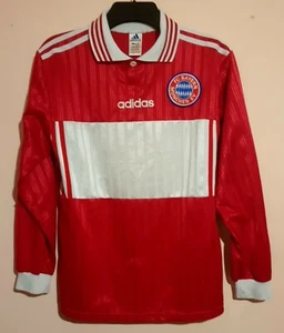 BAYERN MUNICH FOOTBALL CLUB 1990s RED L/S HOME SHIRT ELBER 9 ADIDAS NO SPONSOR M - Picture 1 of 7