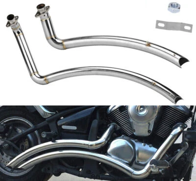 For Kawasaki Vulcan 900 S VN900 EN900 Shortshots Staggered Exhaust Pipes Chrome - Image 1 of 4