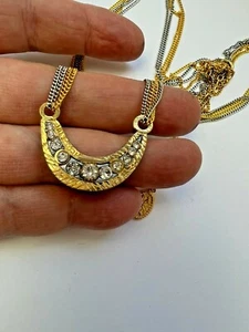 Crystal Silver + Gold Boomerang Collar colgante Metal mixto hecho a mano en EE.UU. - Imagen 1 de 4