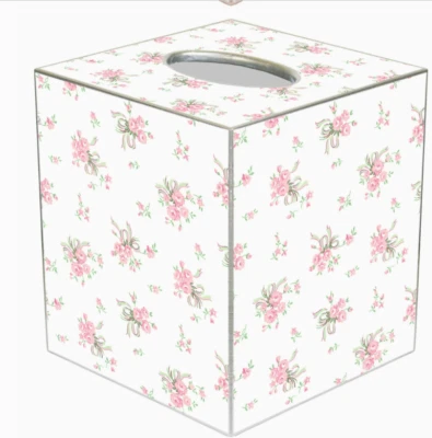 MARYE-KELLEY, "SWEET PEA" CUBED TISSUE BOX COVER, 5", SILVER TRIM, NEW - Image 1 of 2