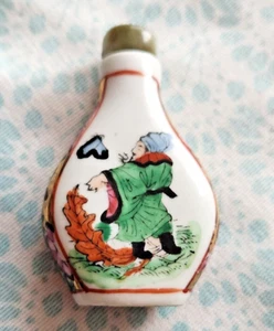 Vintage Antique Chinese porcelain snuff bottle 2.75" - Man with Lucky Bat - Picture 1 of 18
