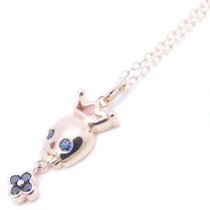 Gaga Milano Crown skull 10K Pink Gold Necklace Brown Diamond Sapphire /293856 - Foto 1 di 6