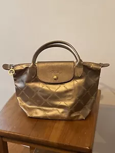 Limited Edition Longchamp Le Pliage Metallic Gold Small Monogram Tote Bag - Picture 1 of 9