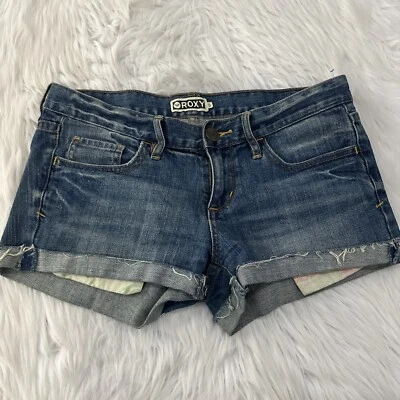 Roxy womens denim medium wash raw hem cuffed shorts 5 - Image 1 of 4