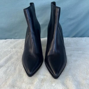 EUC Paige Leather Block Heel Ankle Boots Size 9.5 Black Womens Slip-On Heeled - Picture 1 of 8