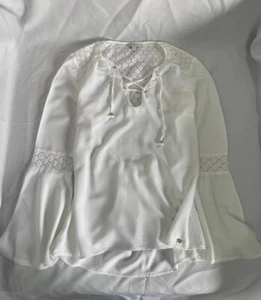 Vintage Y2K GUESS Womens Ivory Top Long Sleeve Open back Lace Babydoll - Picture 1 of 21