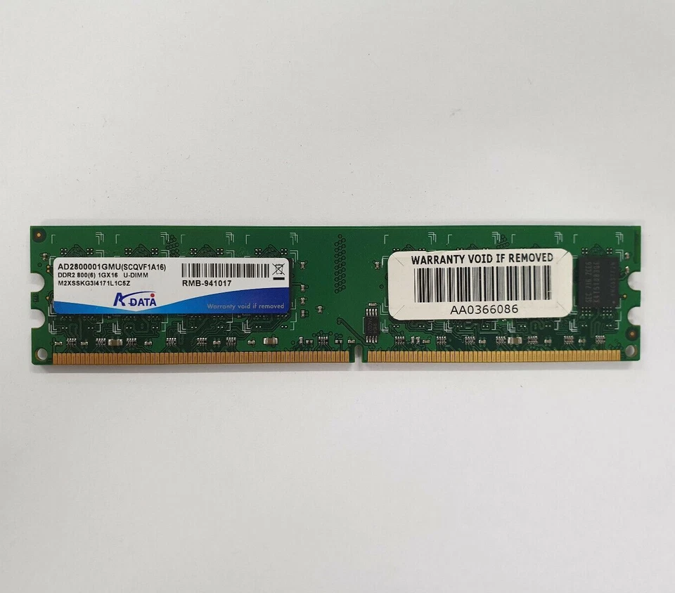 ADATA 1GB DDR2 RAM PC2-6400 800MHz non-ECC Unbuffered AD2800001GMU SCQVF1A16 - Image 1 of 2