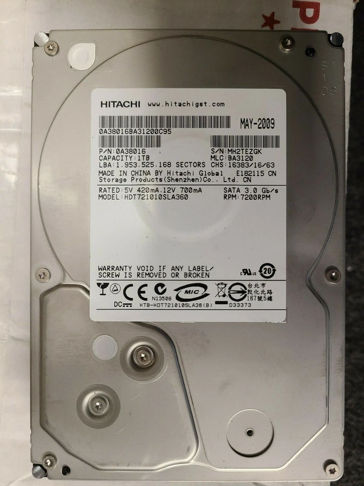 HITACHI 1TB 3.5" HDD 7200RPM HARD DRIVE HDT721010SLA360 - Image 1 of 1