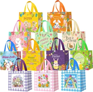 12Pack Easter Egg Hunt Bags with Handles, Waterproof Bunny Egg Easter Gift Bags, - Picture 1 of 8
