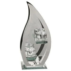 Hestia Glass Mirror Double Tea Light Candle Holder with Butterfly Flame Shape - Picture 1 of 3