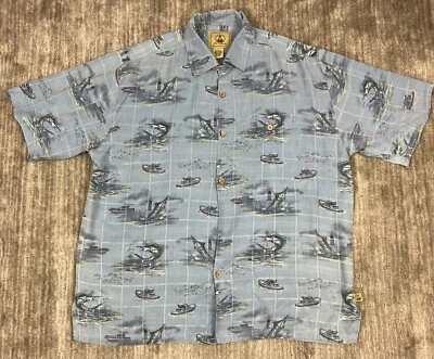 Camisa Joe Marlin Para Hombre Grande Azul Hawaiana Abotonada Manga Corta Foto 1 de 4