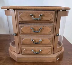 Amazing 6 Compartment Wooden Jewelry Box With Swing Out Doors - Picture 1 of 15