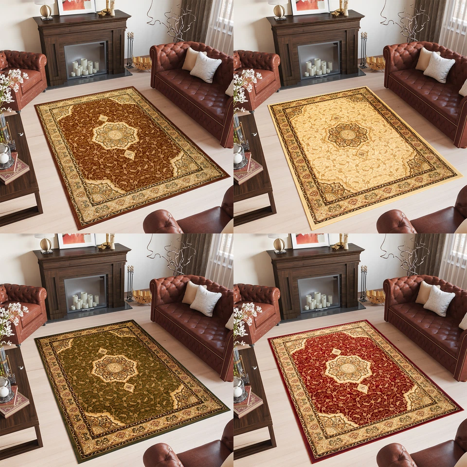 Teppich Klassisch Kurzflor Wohnzimmer Orientalisch Floral Ornament Braun Beige - Bild 1 von 1