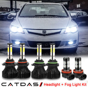 For Acura CSX 2006-2011 6000K 6X Front LED Headlight Kit + Fog Light Bulbs Combo