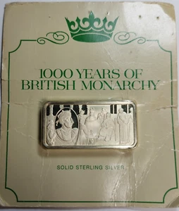 1973 1000 Grain Sterling Silver Ingot Bar King Edgar 1000 Years British Monarch - Picture 1 of 3