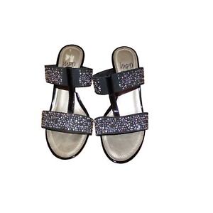 Impo Vania crystal embellished stretch slide wedge sandals 6 EUC