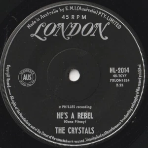 CRYSTALS 45: HE'S A REBEL b/w I LOVE YOU, EDDIE AUSSIE LONDON 2014 NM & NM 1962 - Picture 1 of 2