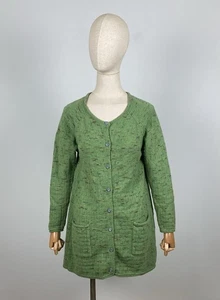 GUDRUN SJODEN Womens Green Button Up Knit Wool Oversized Cardigan Sweater Size M - Picture 1 of 18